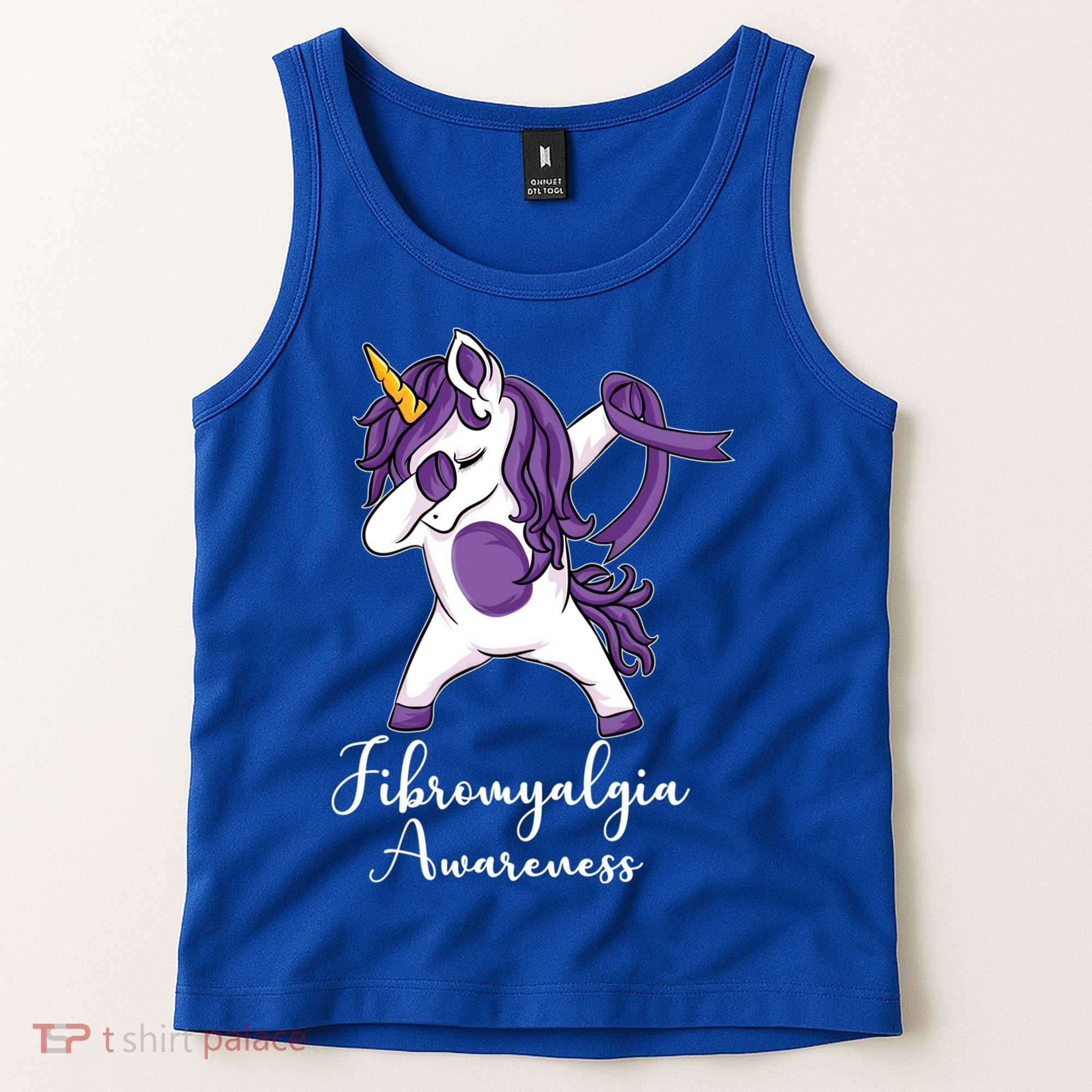 Cute Dabbing Unicorn Purple Ribbon Fibromyalgia Awareness Gift Tank Top