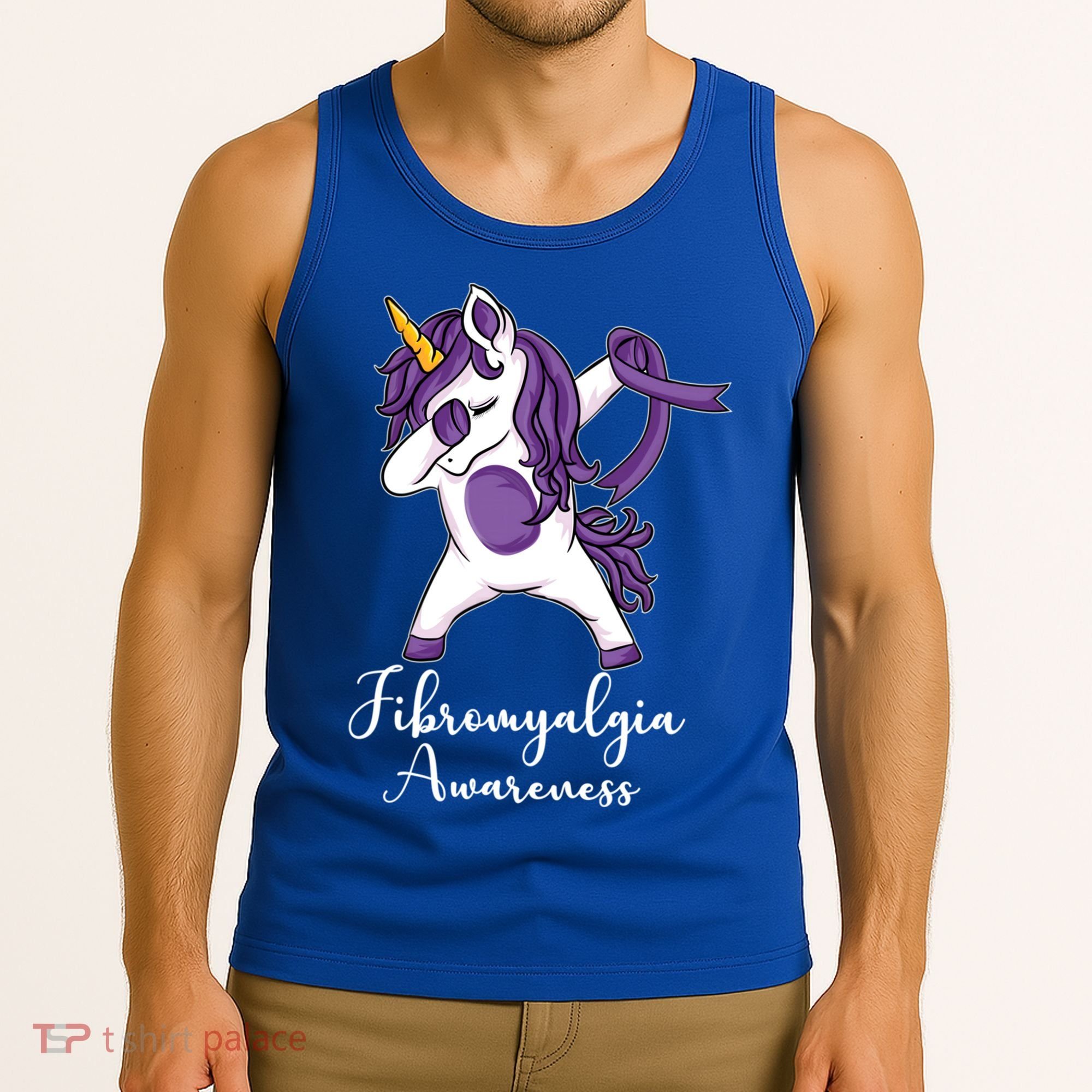 Cute Dabbing Unicorn Purple Ribbon Fibromyalgia Awareness Gift Tank Top