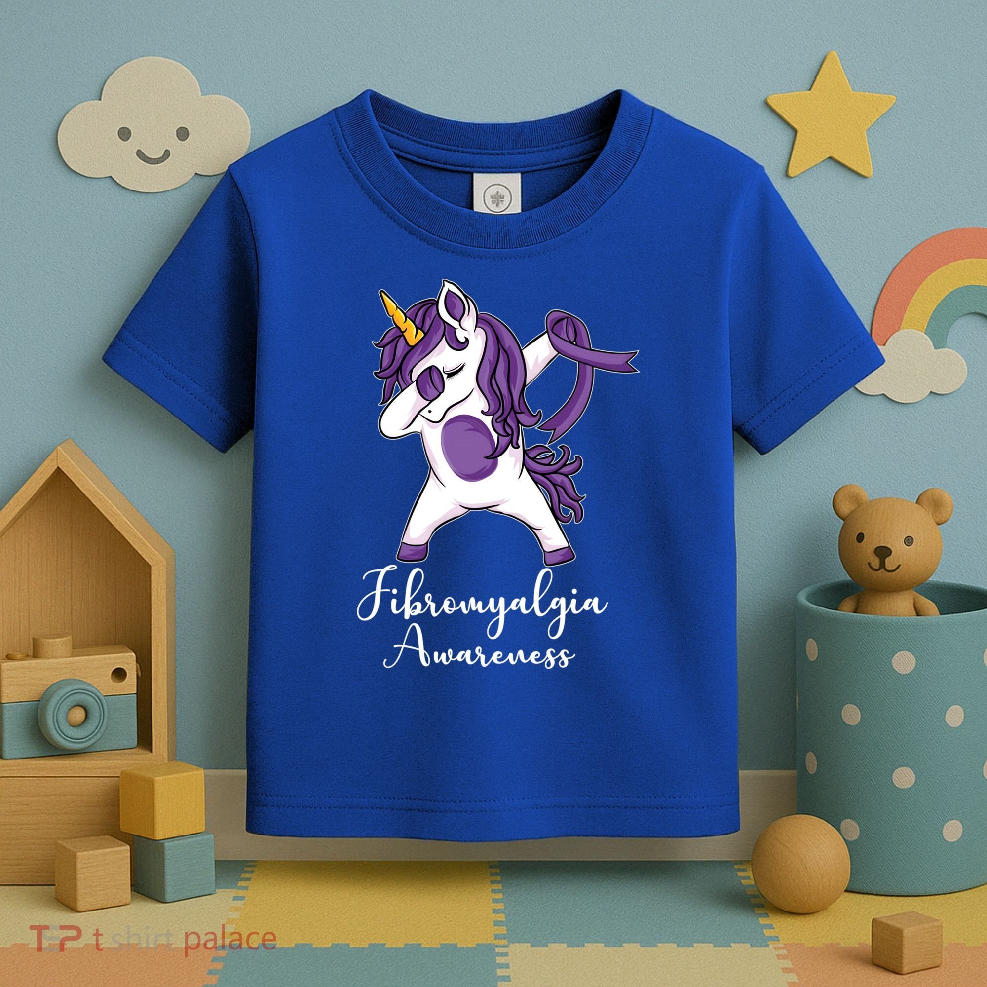 Cute Dabbing Unicorn Purple Ribbon Fibromyalgia Awareness Gift Toddler T-Shirt