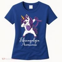 Cute Dabbing Unicorn Purple Ribbon Fibromyalgia Awareness Gift Women's T-Shirt thumb 0