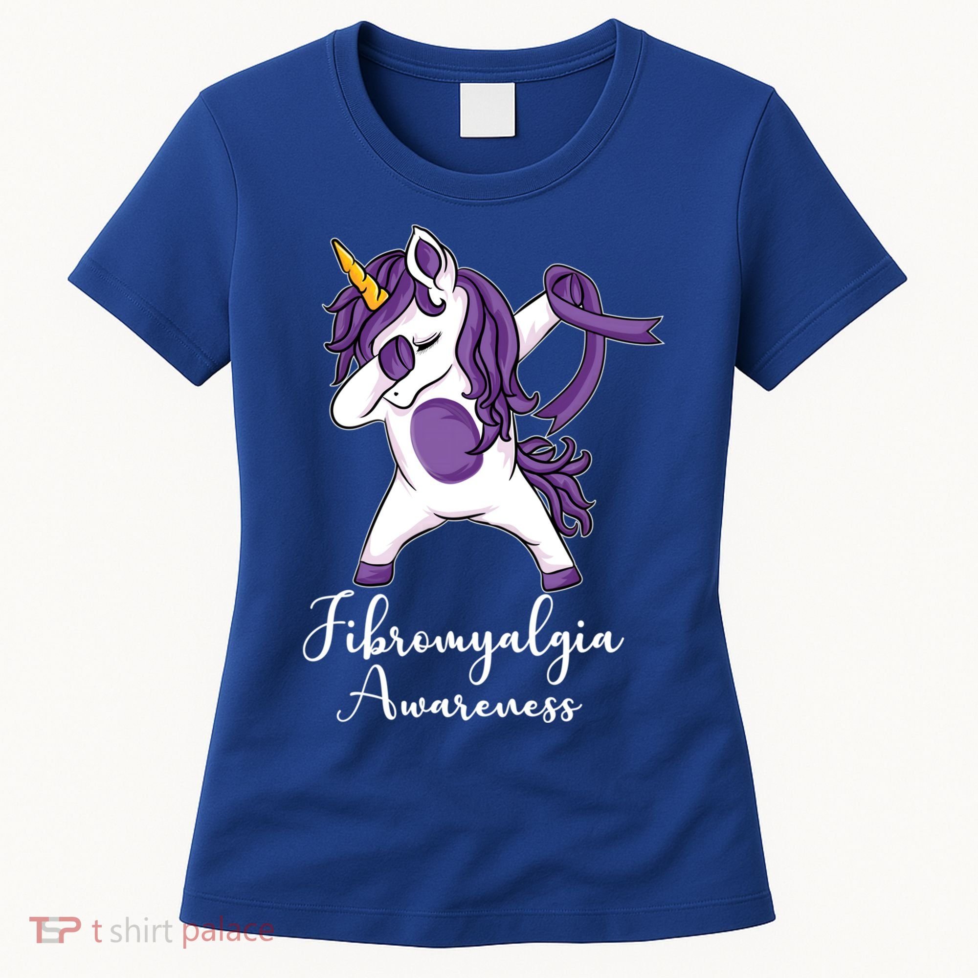 Cute Dabbing Unicorn Purple Ribbon Fibromyalgia Awareness Gift Women's T-Shirt