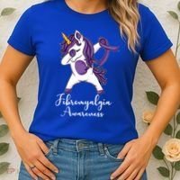 Cute Dabbing Unicorn Purple Ribbon Fibromyalgia Awareness Gift Women's T-Shirt thumb 2
