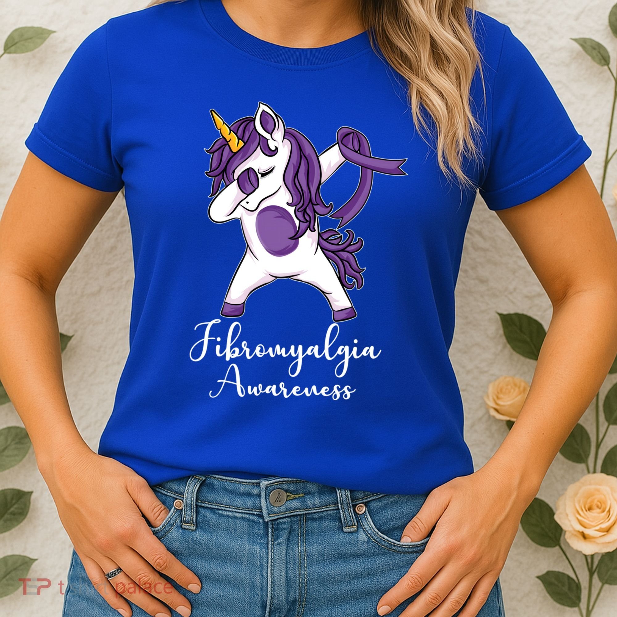 Cute Dabbing Unicorn Purple Ribbon Fibromyalgia Awareness Gift Women's T-Shirt