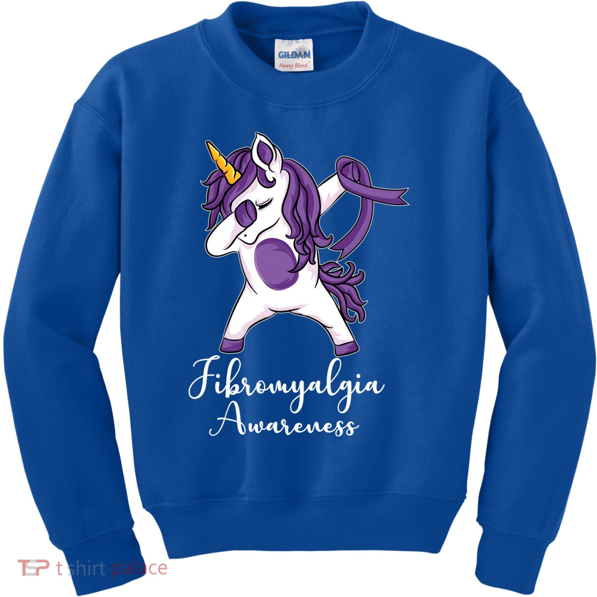 Cute Dabbing Unicorn Purple Ribbon Fibromyalgia Awareness Gift Kids Sweatshirt