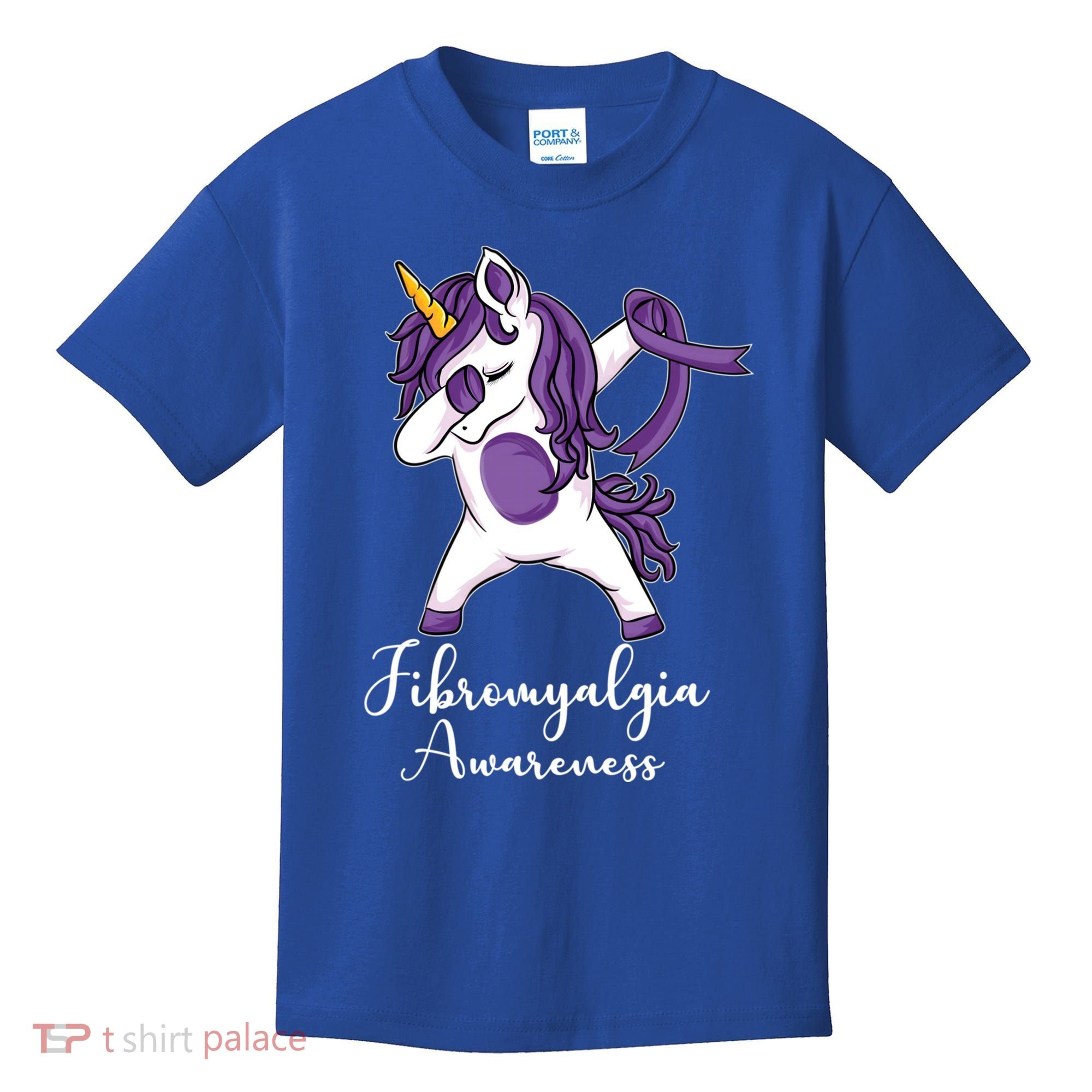 Cute Dabbing Unicorn Purple Ribbon Fibromyalgia Awareness Gift Kids T-Shirt