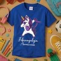 Cute Dabbing Unicorn Purple Ribbon Fibromyalgia Awareness Gift Kids T-Shirt thumb 3