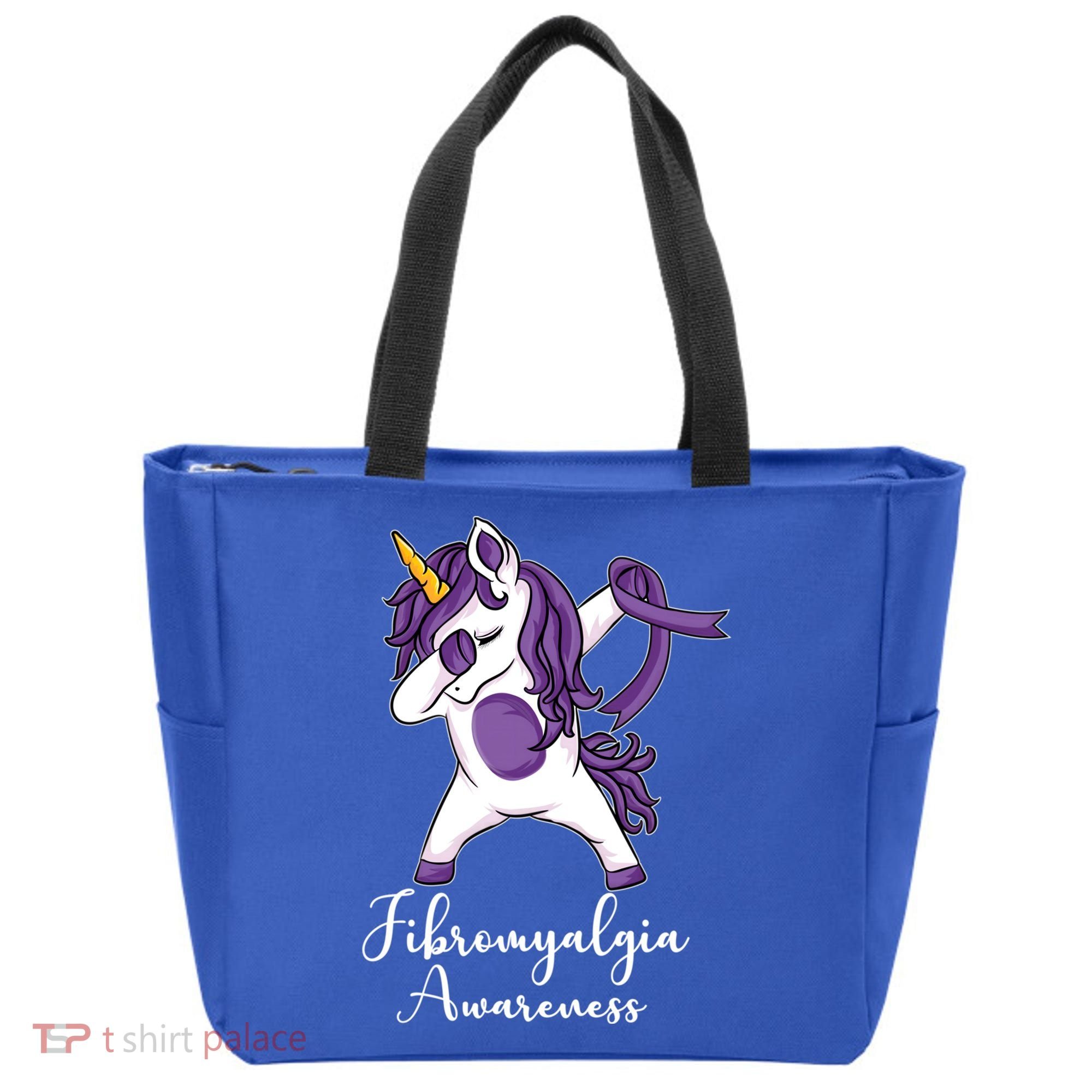 Cute Dabbing Unicorn Purple Ribbon Fibromyalgia Awareness Gift Tote Bag