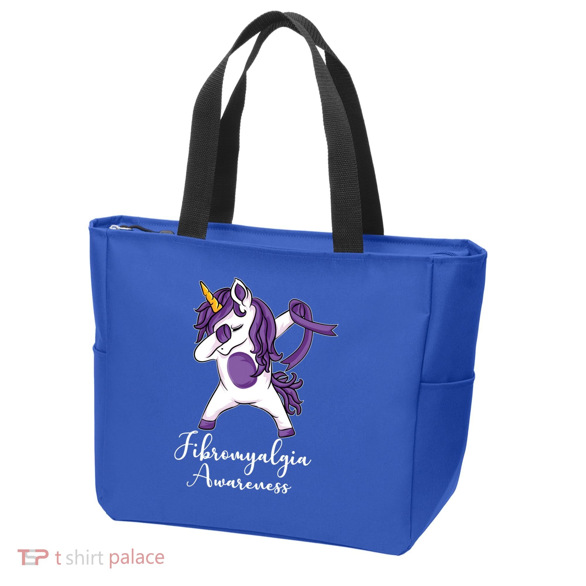 Cute Dabbing Unicorn Purple Ribbon Fibromyalgia Awareness Gift Tote Bag