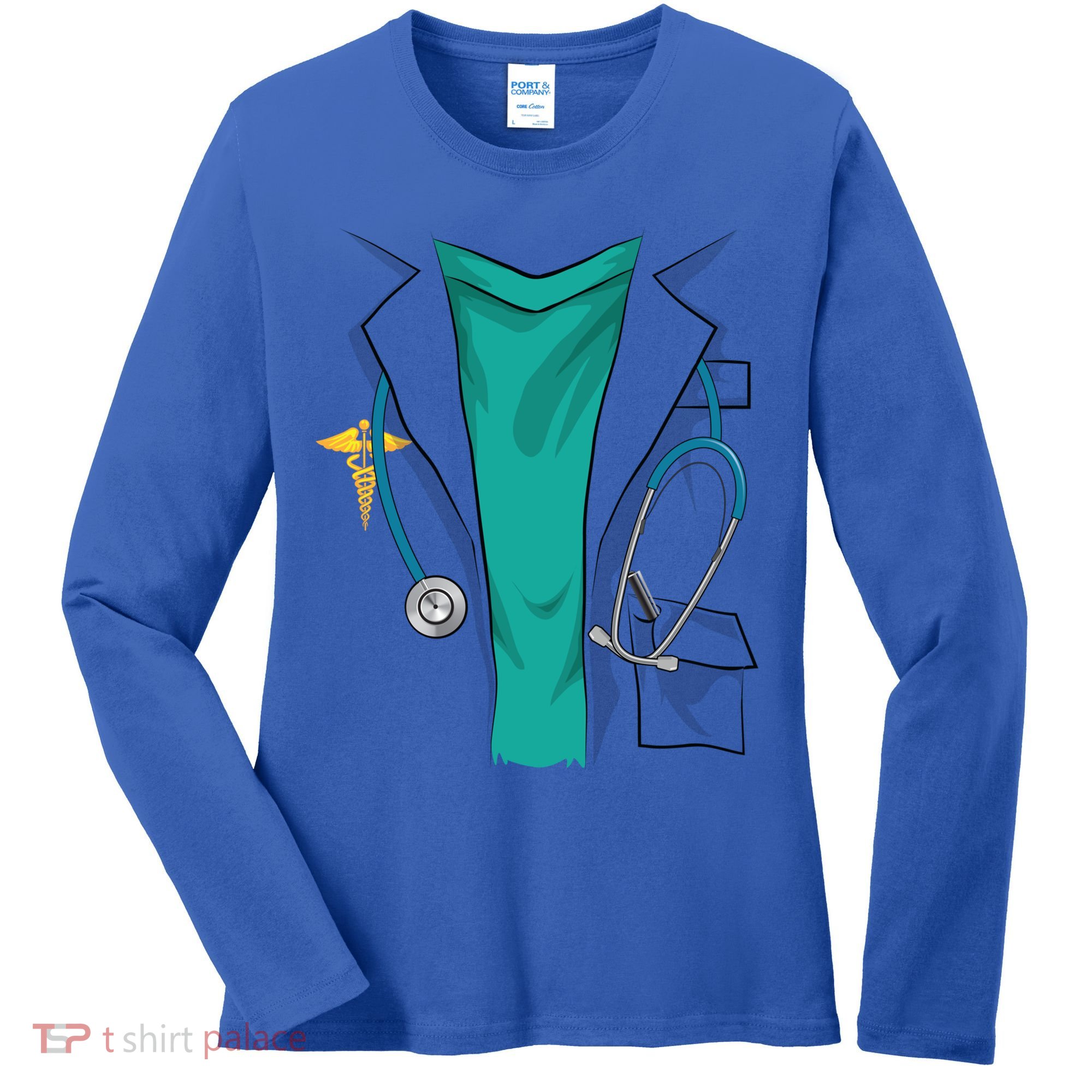 Cool Doctor Uniform Halloween Costume Funny Lazy Diy Gift Women's Long Sleeve Shirt