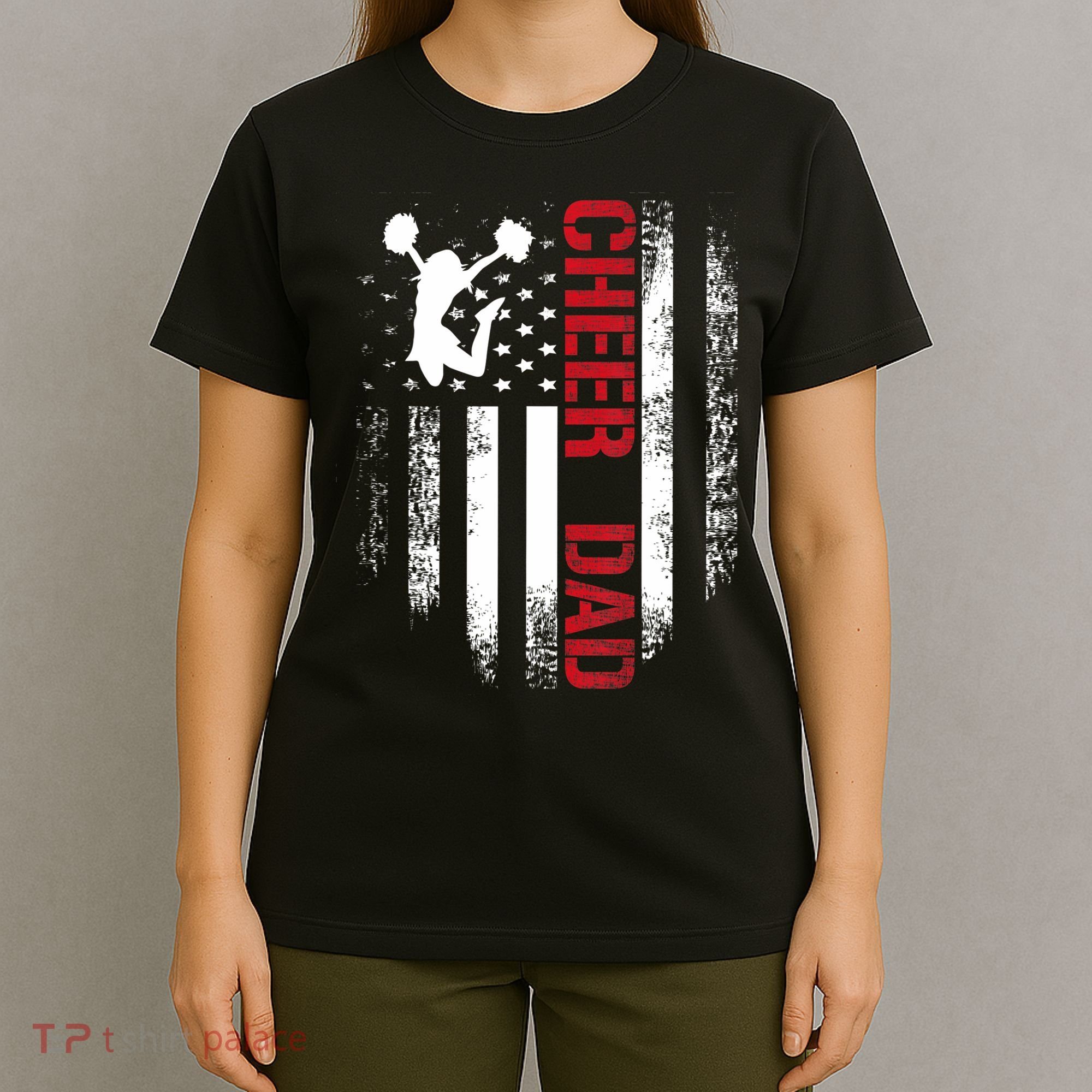 Cheer Dad Vintage American Flag T-Shirt