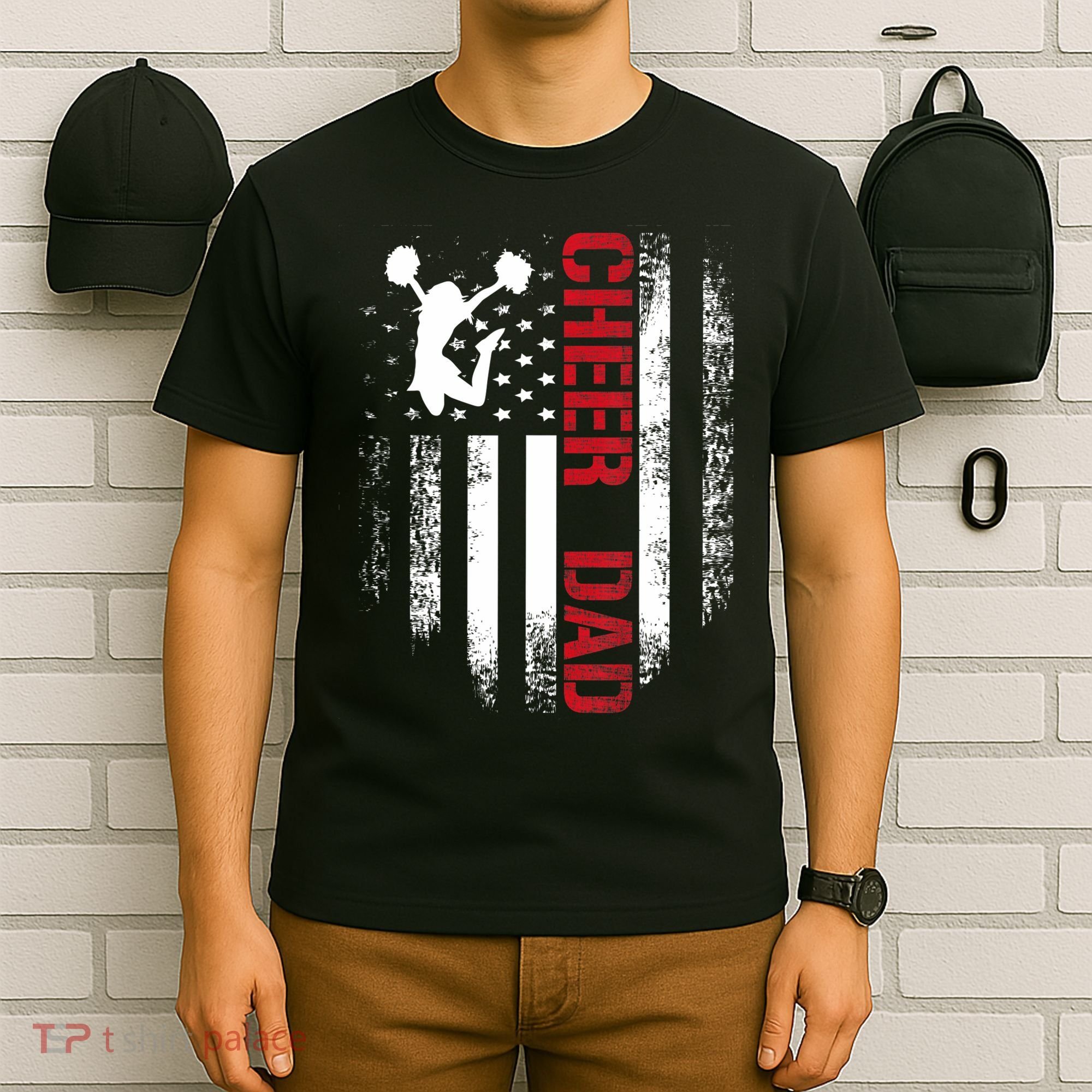 Cheer Dad Vintage American Flag T-Shirt
