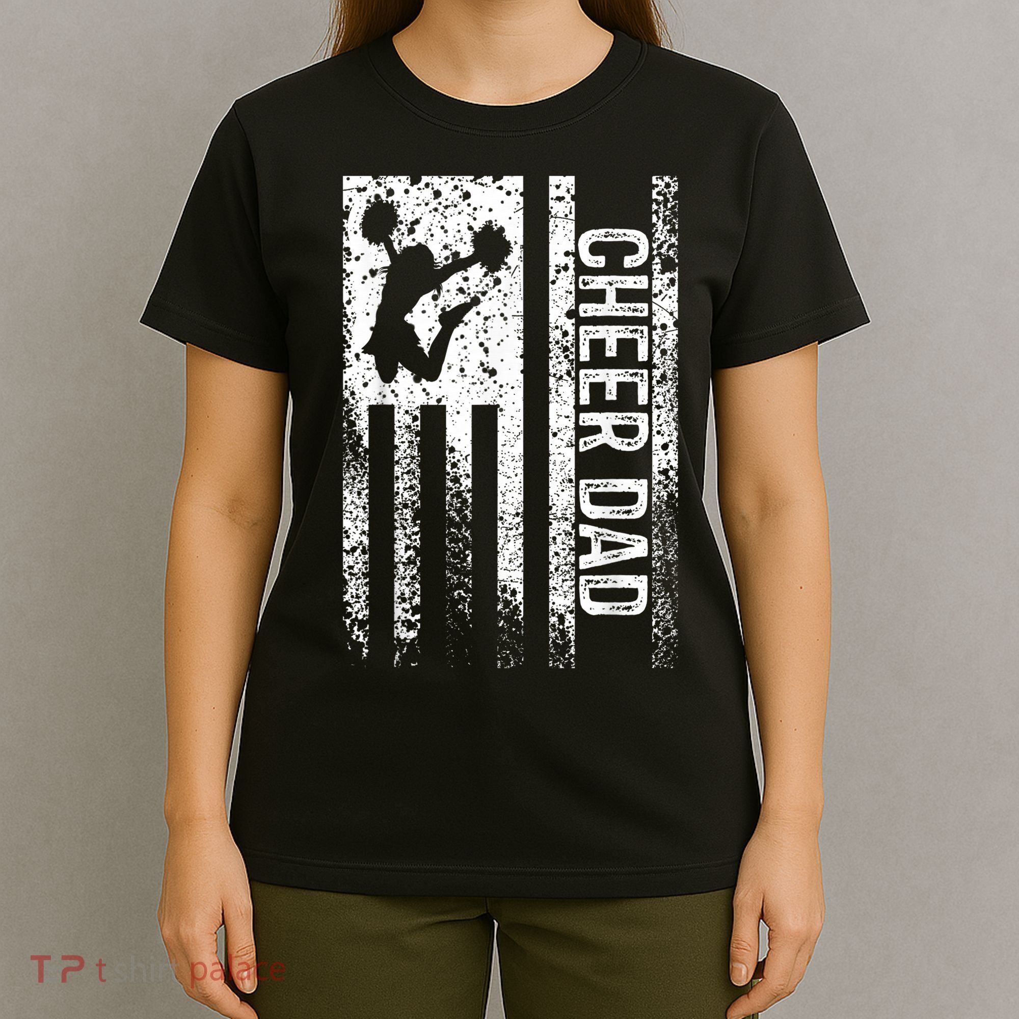  Cheer Dad Vintage American Flag Father Cheerleader Squad T-Shirt