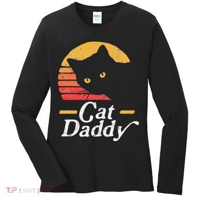Cat Daddy Vintage Eighties Style Cat Retro Distressed Women's Long Sleeve Shirt