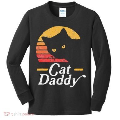 Cat Daddy Vintage Eighties Style Cat Retro Distressed Kids Long Sleeve Shirt