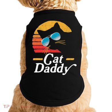 Cat Daddy Vintage 80s Style Cat Retro Sunglasses Distressed TShirt Doggie Tank