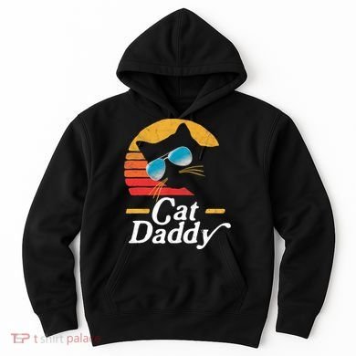 Cat Daddy Vintage 80s Style Cat Retro Sunglasses Distressed TShirt Hoodie