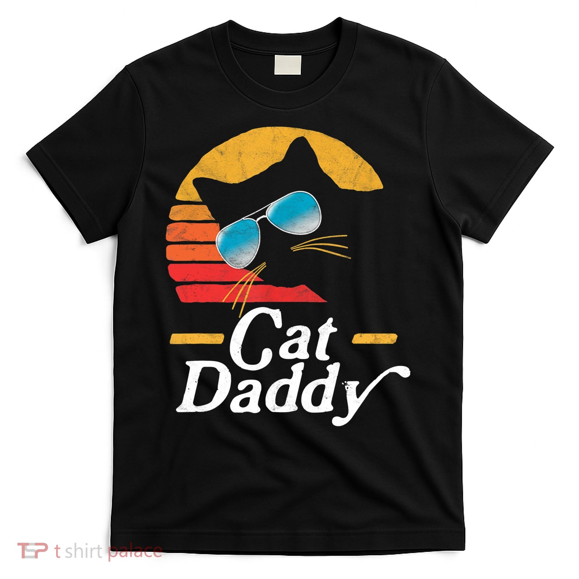 Cat Daddy Vintage 80s Style Cat Retro Sunglasses Distressed TShirt T-Shirt