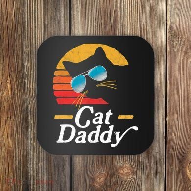 Cat Daddy Vintage 80s Style Cat Retro Sunglasses Distressed TShirt Coaster