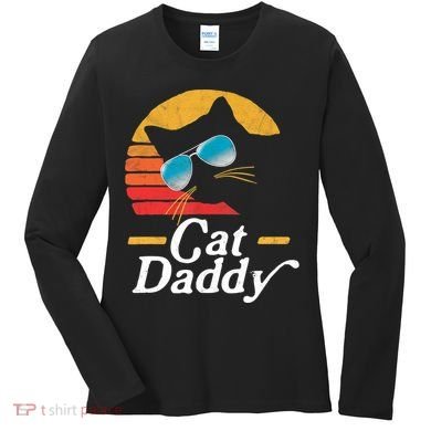 Cat Daddy Vintage 80s Style Cat Retro Sunglasses Distressed TShirt Women's Long Sleeve Shirt