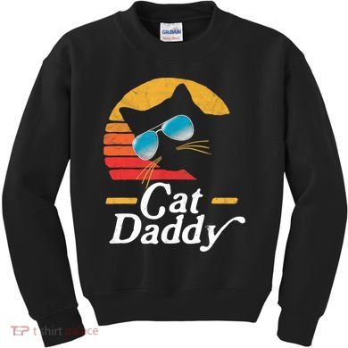 Cat Daddy Vintage 80s Style Cat Retro Sunglasses Distressed TShirt Kids Sweatshirt