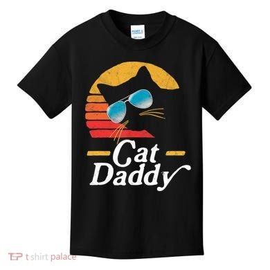 Cat Daddy Vintage 80s Style Cat Retro Sunglasses Distressed TShirt Kids T-Shirt