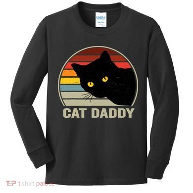 Cat Daddy Vintage Cat 80s Retro Style For Cat Dad Kids Long Sleeve Shirt