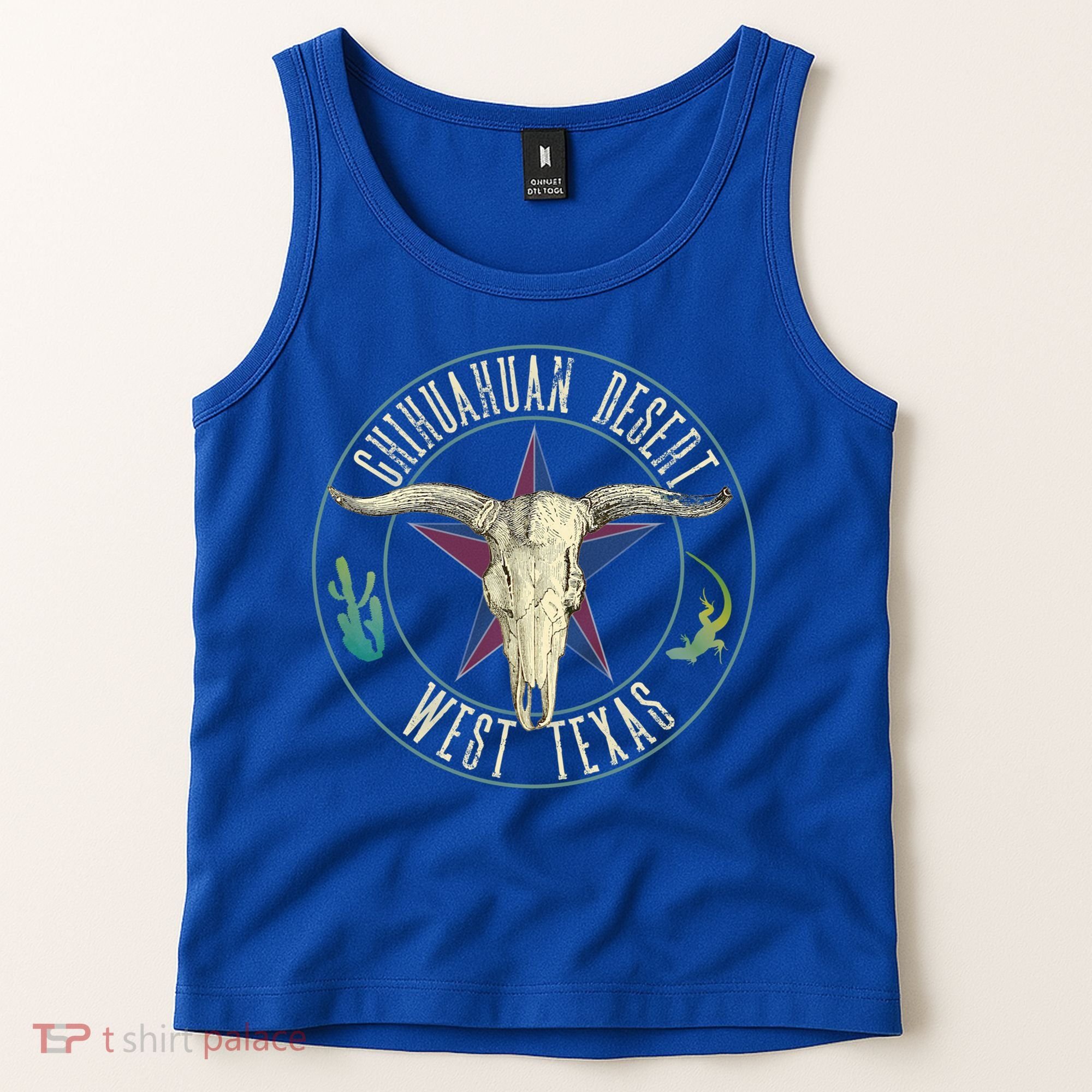 Chihuahuan Desert West Texas Cow Skull Lizard Cactus Star Gift Tank Top