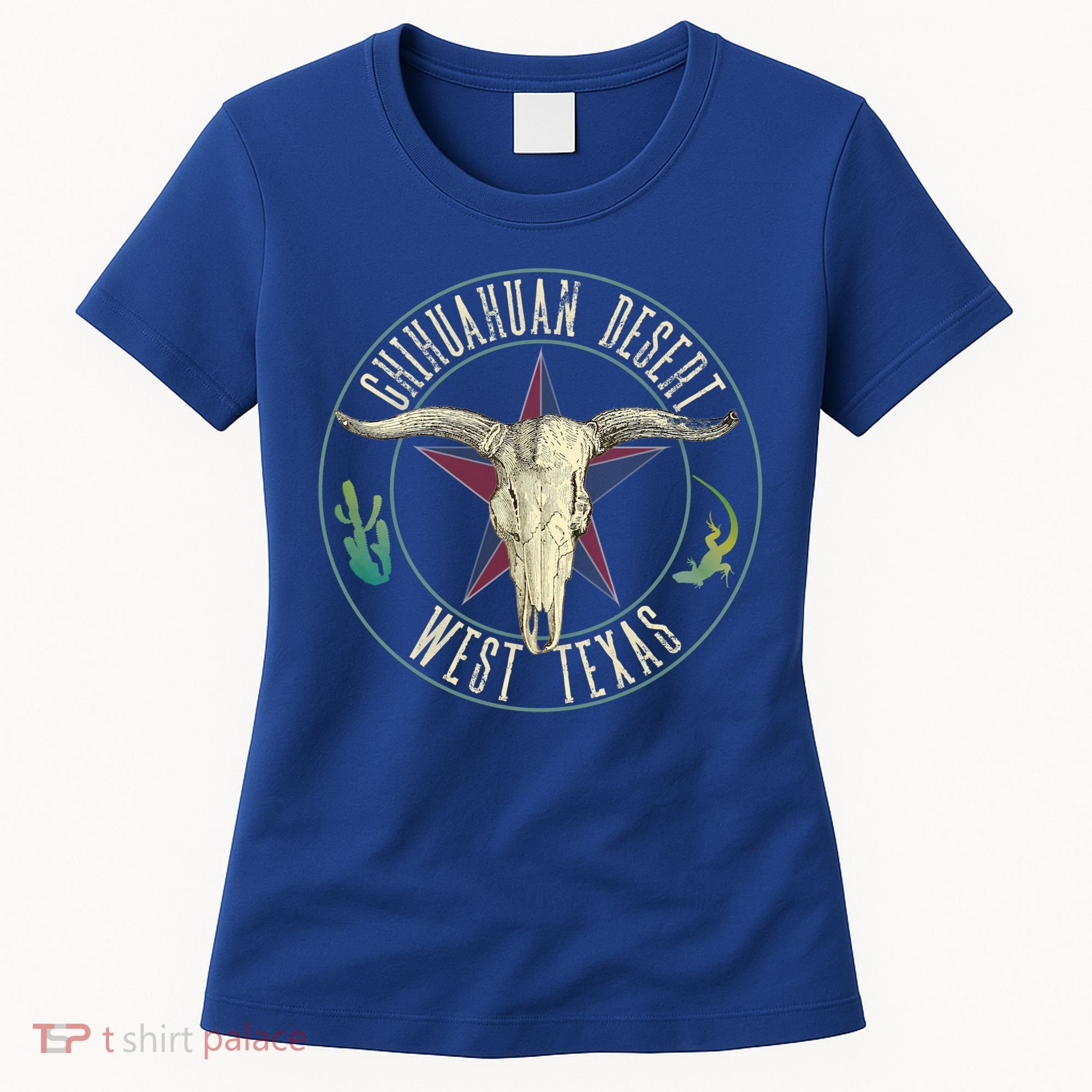 Chihuahuan Desert West Texas Cow Skull Lizard Cactus Star Gift Women's T-Shirt