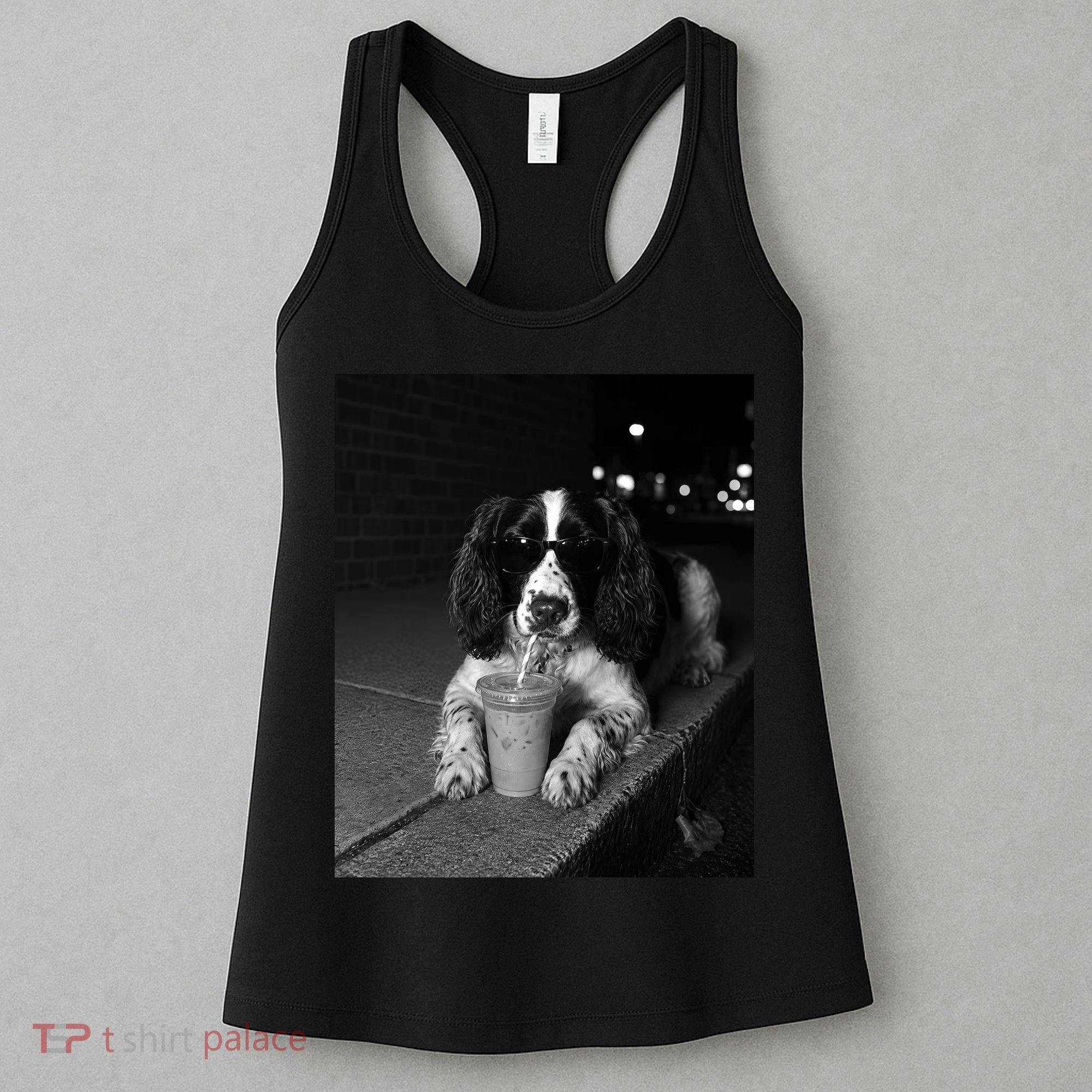 Cool Dog with Sunglasses and Iced Coffee Vibes Women's Tank Top
