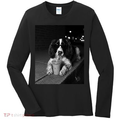 Cool Dog with Sunglasses and Iced Coffee Vibes Women's Long Sleeve Shirt