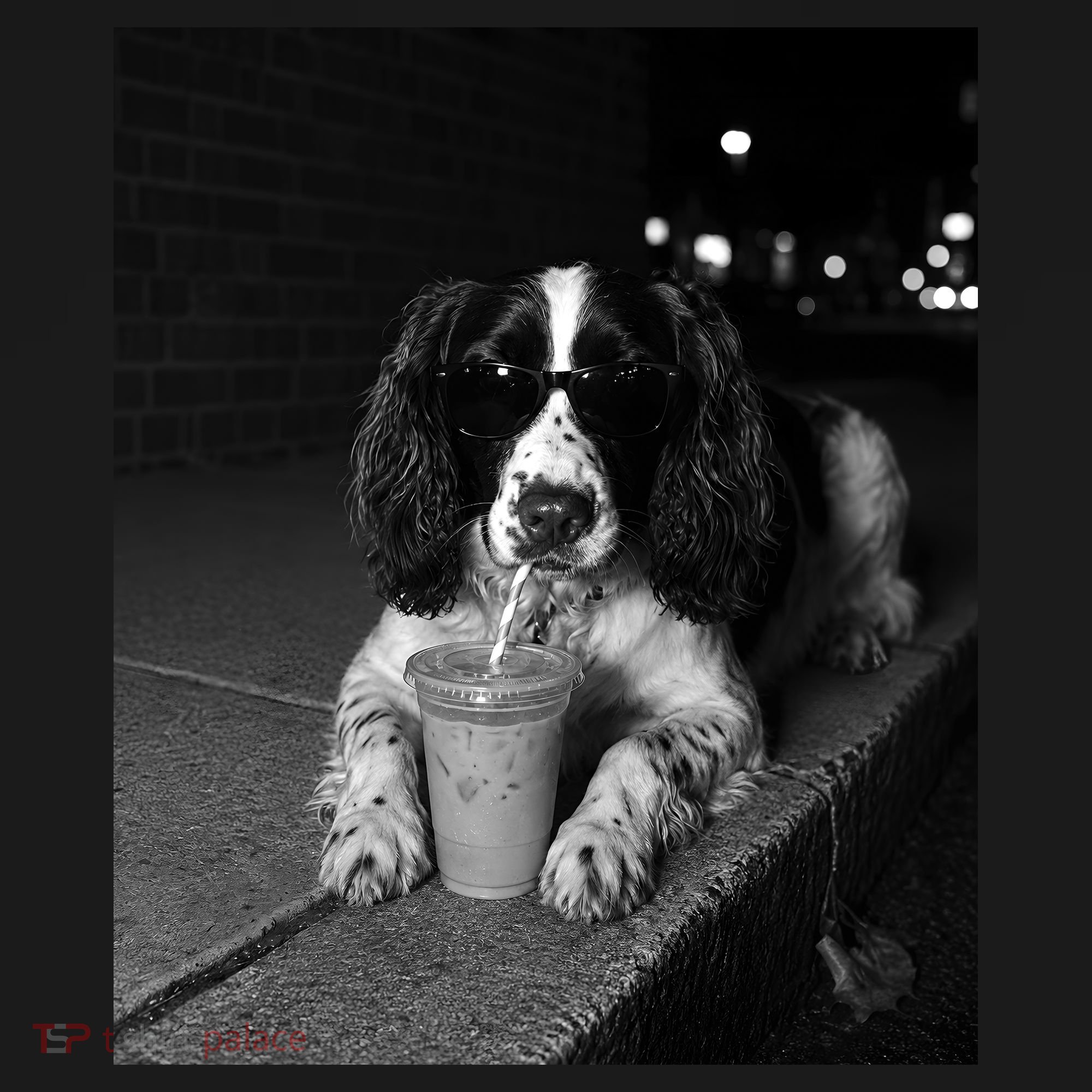 Cool Dog with Sunglasses and Iced Coffee Vibes Kids Sweatshirt