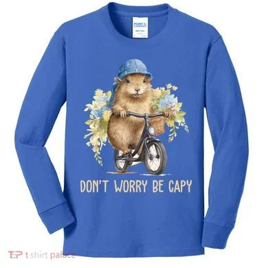 Capybara Dont Worry Be Capy Kids Long Sleeve Shirt