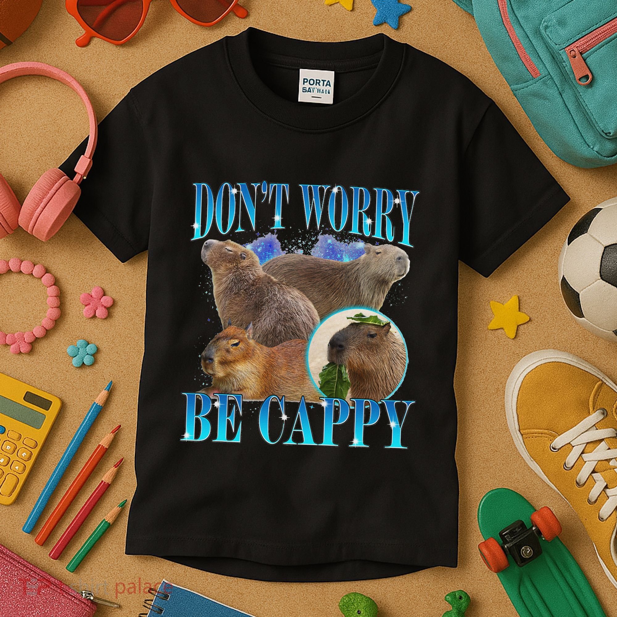 Capybara Dont Worry Be Cappy Funny Animal Capybara Meme Kids T-Shirt