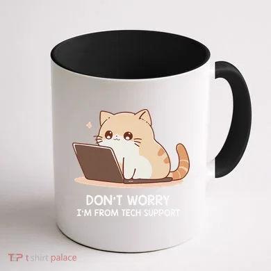 Cat DonT Worry IM From Tech Support Coffee Mug back