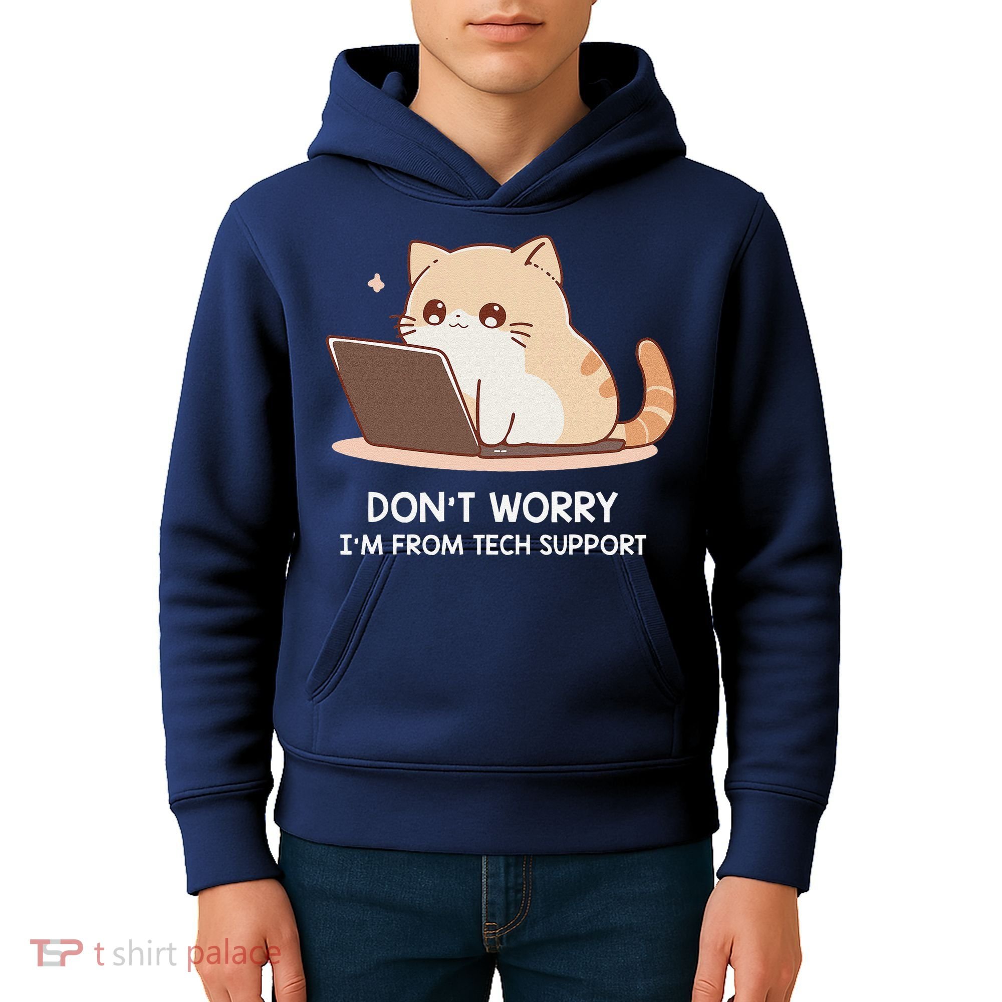 Cat DonT Worry IM From Tech Support Kids Hoodie