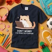 Cat DonT Worry IM From Tech Support Kids T-Shirt thumb 3