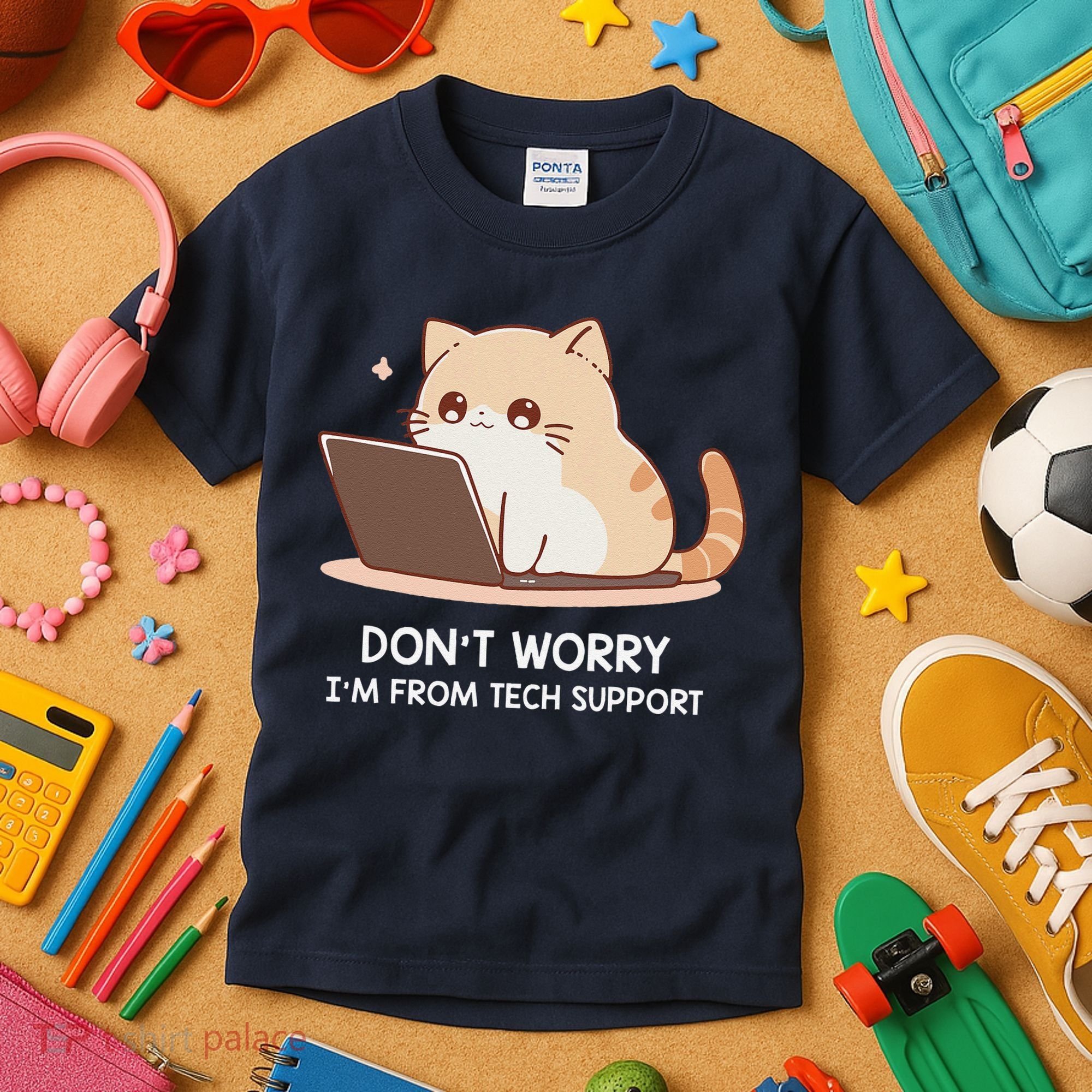 Cat DonT Worry IM From Tech Support Kids T-Shirt