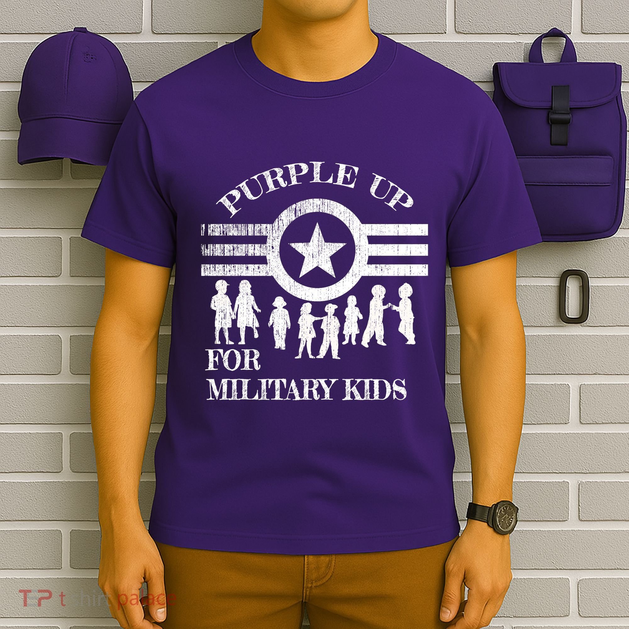Cool Distressed Wear Purple Military Children T-Shirt