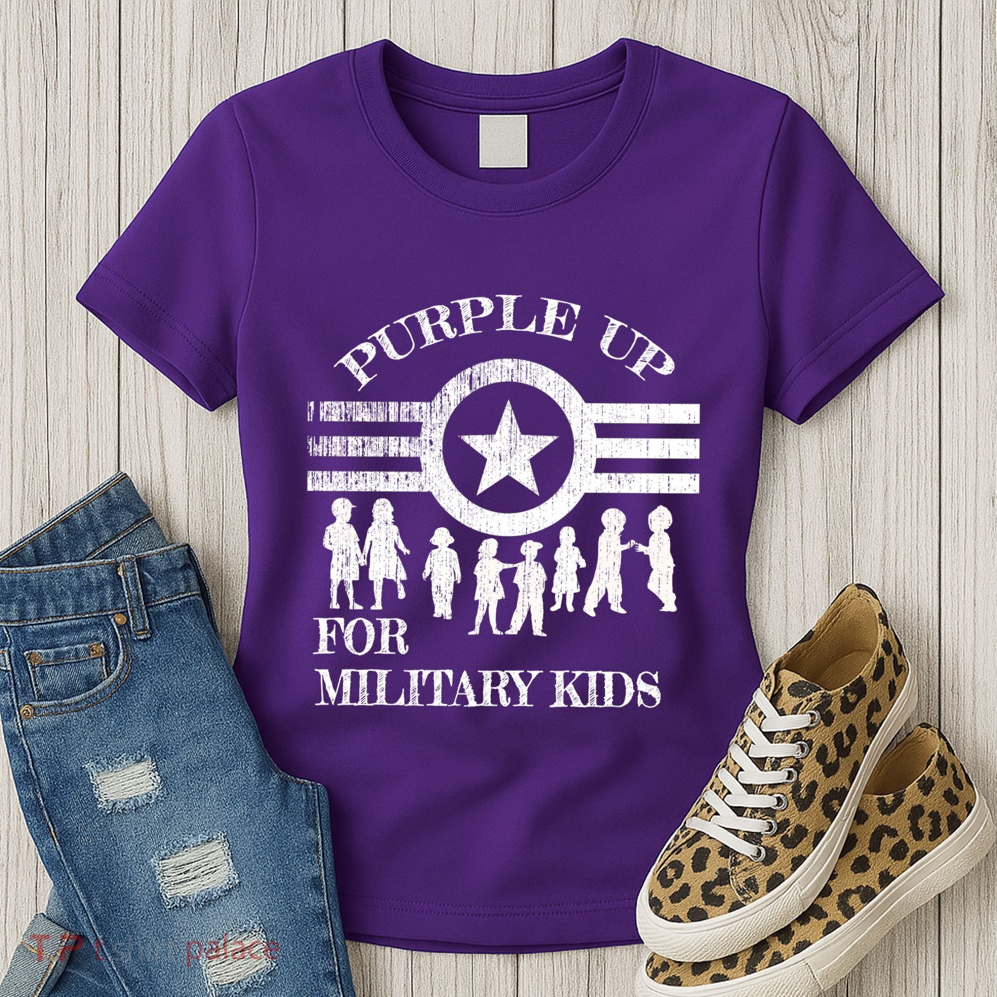 Cool Distressed Wear Purple Military Children Women's T-Shirt