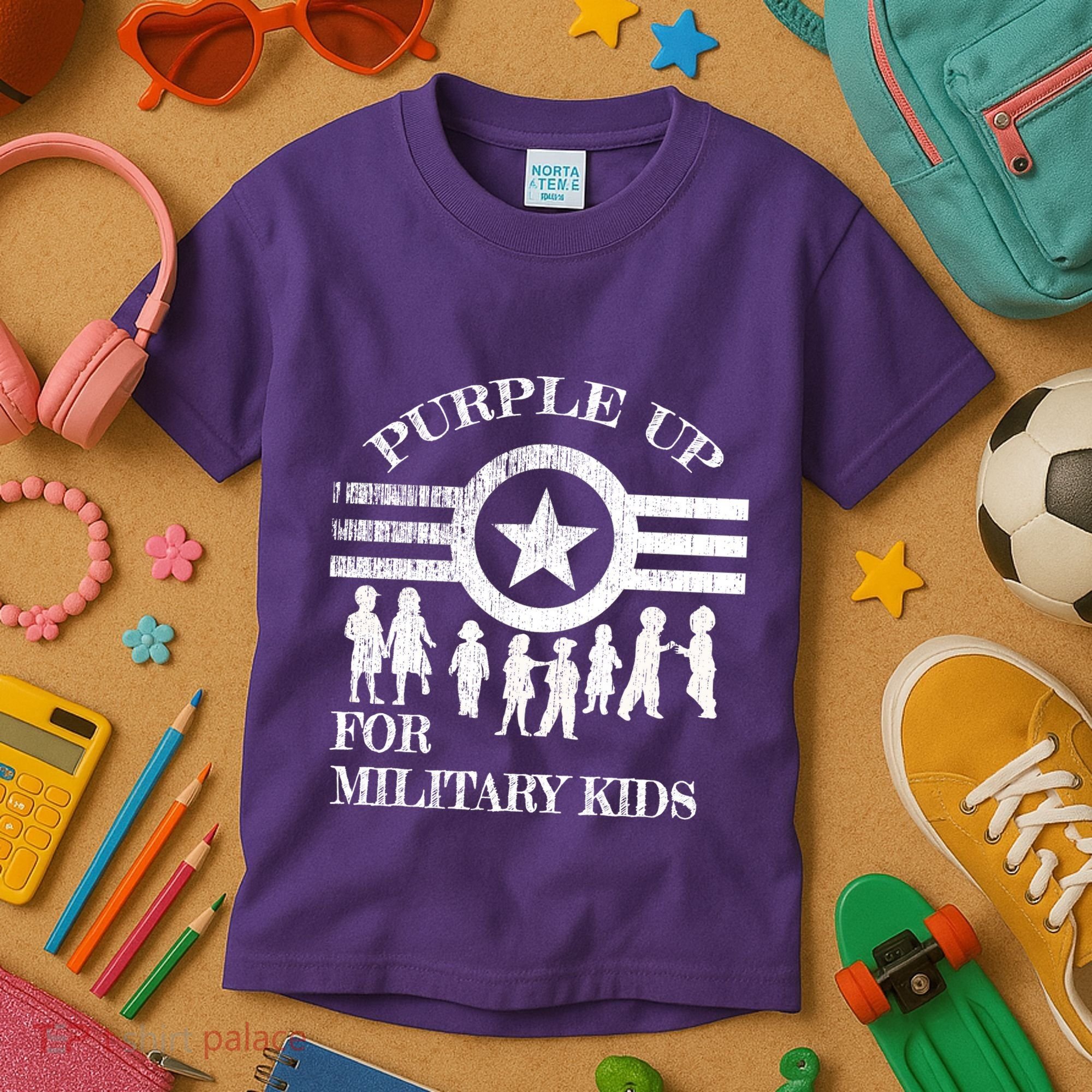 Cool Distressed Wear Purple Military Children Kids T-Shirt