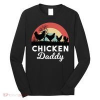 Chicken Daddy With Retro Sunset, Funny Chicken Lover, Farmer Long Sleeve Shirt thumb 0
