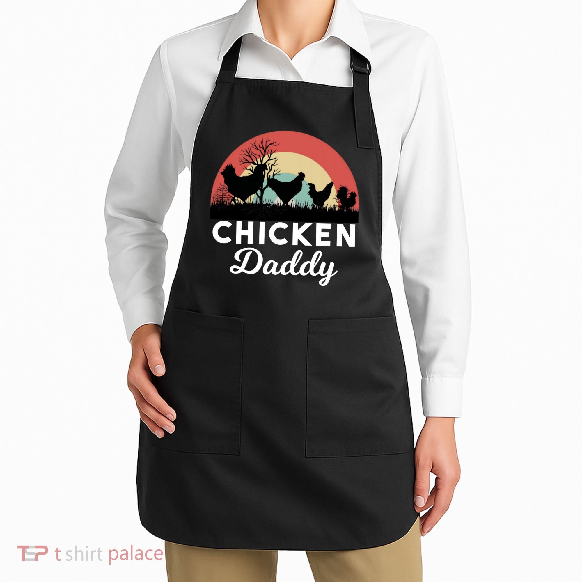 Chicken Daddy With Retro Sunset, Funny Chicken Lover, Farmer Apron
