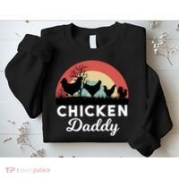 Chicken Daddy With Retro Sunset, Funny Chicken Lover, Farmer Sweatshirt thumb 2