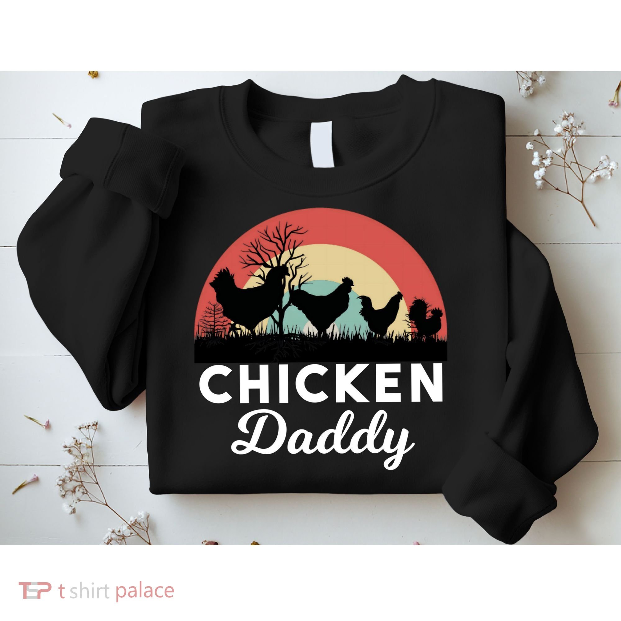 Chicken Daddy With Retro Sunset, Funny Chicken Lover, Farmer Sweatshirt
