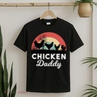 Chicken Daddy With Retro Sunset, Funny Chicken Lover, Farmer T-Shirt thumb 2