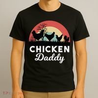 Chicken Daddy With Retro Sunset, Funny Chicken Lover, Farmer T-Shirt thumb 3