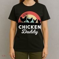 Chicken Daddy With Retro Sunset, Funny Chicken Lover, Farmer T-Shirt thumb 4