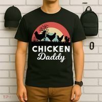 Chicken Daddy With Retro Sunset, Funny Chicken Lover, Farmer T-Shirt thumb 6