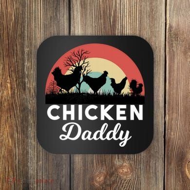 Chicken Daddy With Retro Sunset, Funny Chicken Lover, Farmer Coaster