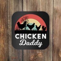Chicken Daddy With Retro Sunset, Funny Chicken Lover, Farmer Coaster thumb 0
